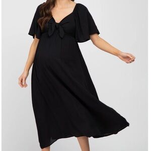 Pinkblush Black Front Tie Ruffle Sleeve Midi Dress (Maternity Optional)